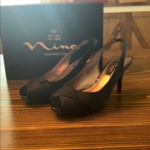 Nina New York Black Satin Slingback 8